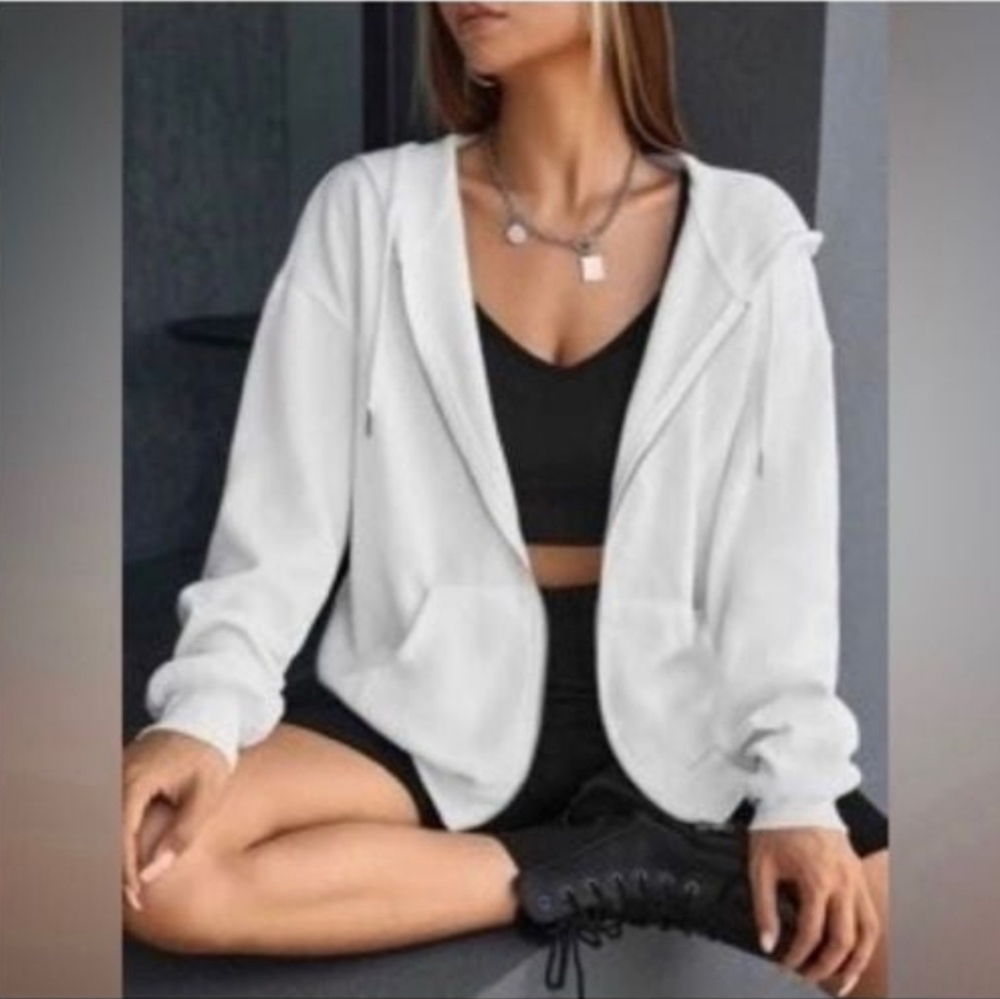 JOHNNY WAS - Calme Heather-Gray Zip Front Hoodie Sweatshirt XL Oversized